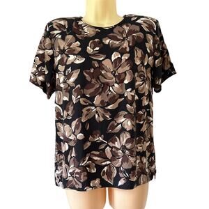 Petite Sophisticate size Small Challis Floral Leaf Print Blouse Vintage